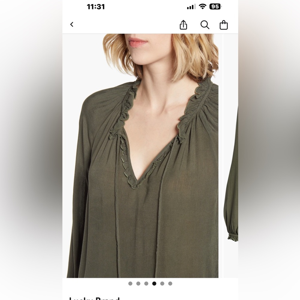 Lucky Brand Olive Green Long Sleeve Tie Front Blouse XL - Picture 5 of 10